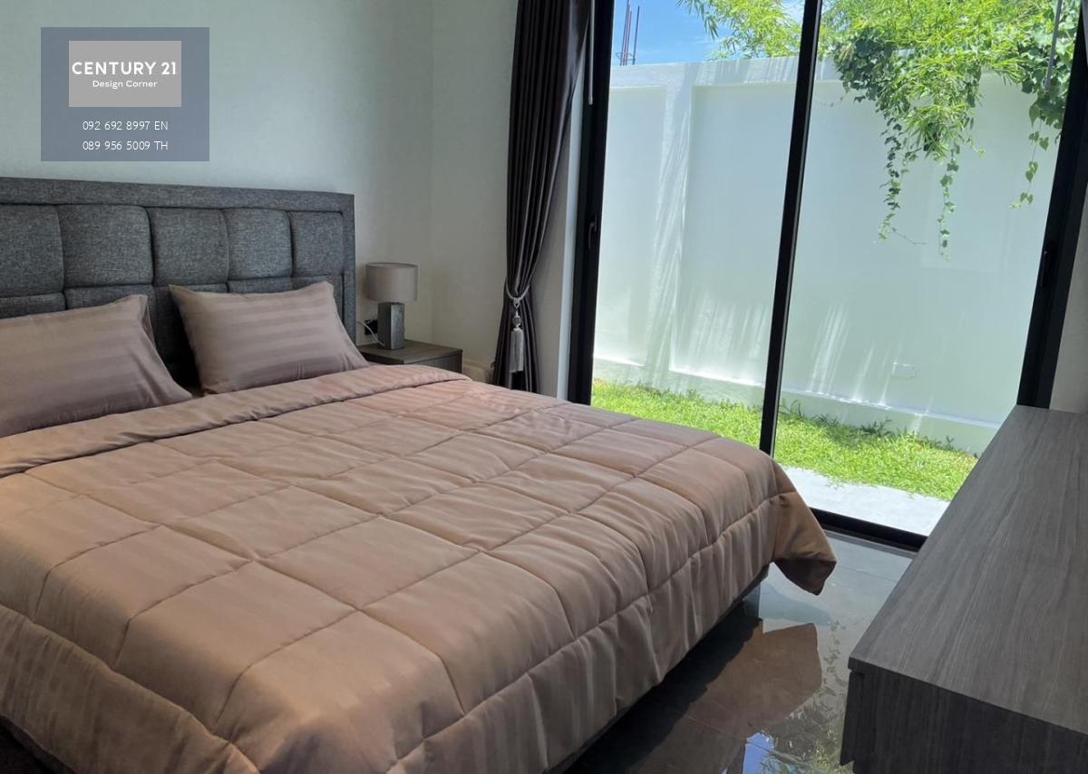 This villa is for sale and it comes at the price of 5,950,000฿. (Price recently reduced from 6,950,000฿) 2 Bedrooms & 2 Bathrooms 110 square meters floor area size 188 square meters land plot area size Fully furnished & fitted. Brand new house. Ready to m