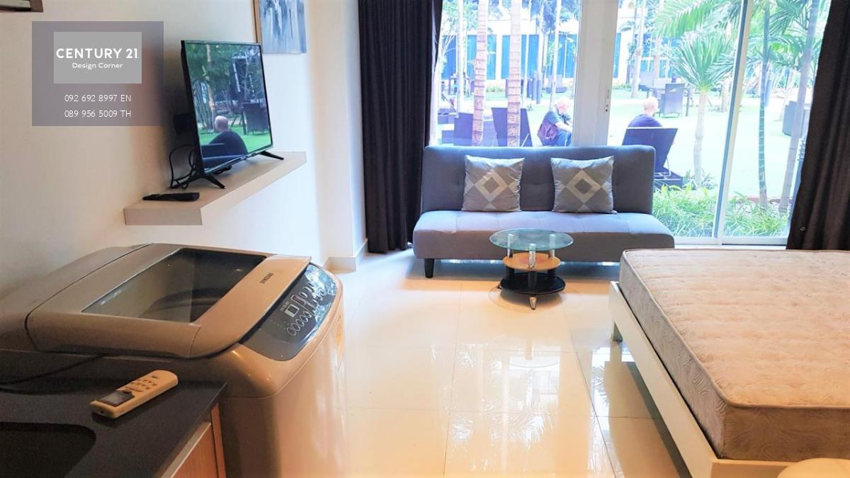 This beachfront condo is for sale at the price of 1,150,000฿ Studio 27 square meters Ground floor Company ownership Fully furnished & ready to move in Condo features: Ground floor with direct pool access Fully equipped kitchen Project features: Lobby Swim