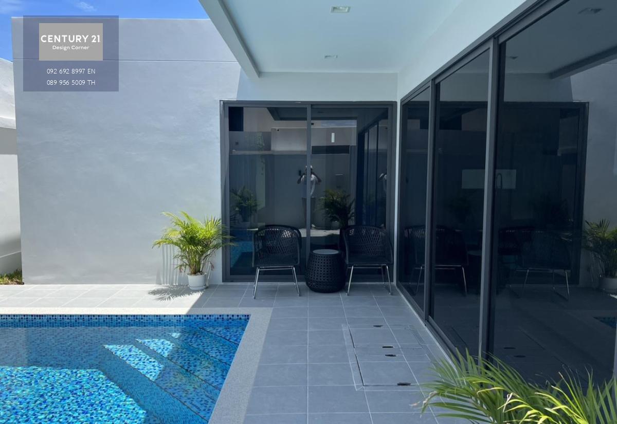 This villa is for sale and it comes at the price of 5,950,000฿. (Price recently reduced from 6,950,000฿) 2 Bedrooms & 2 Bathrooms 110 square meters floor area size 188 square meters land plot area size Fully furnished & fitted. Brand new house. Ready to m